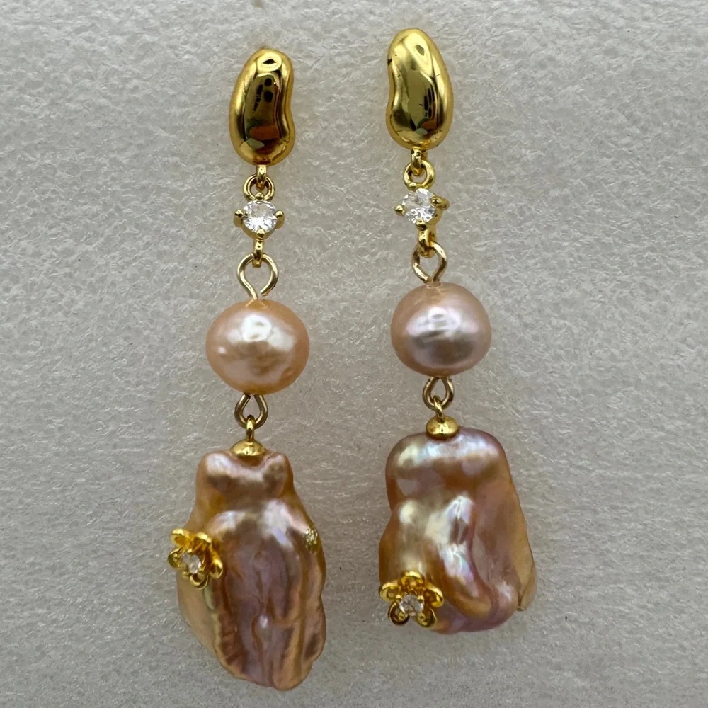 Real authentic lavender pink fresh water pearl dangle